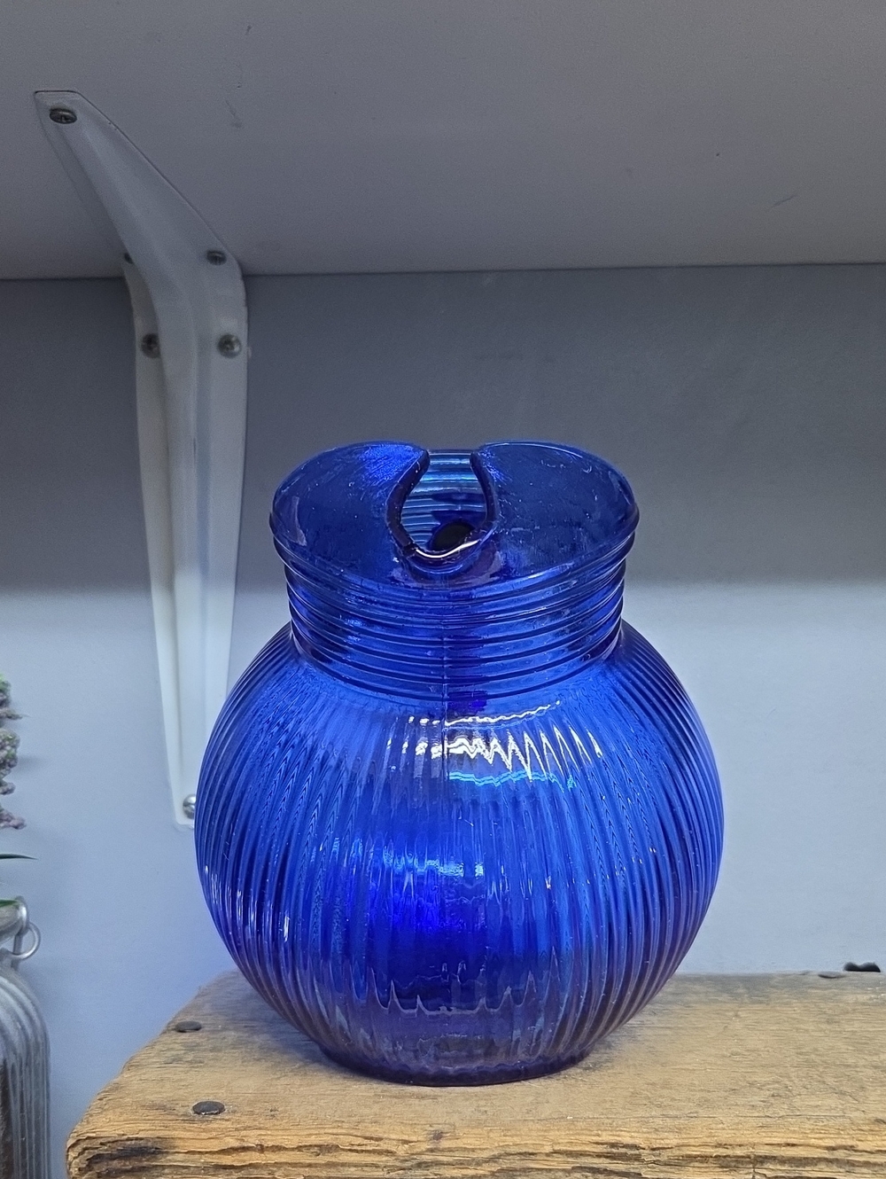 Vintage Hazel Atlas Cobalt Blue Ribbed Tilt Ball Pitcher 1930s Depression Glass - Picture 2 of 7